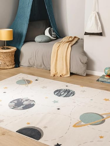 benuta lytte Kinderteppich Apollo - Kunstfaser - Rechteckig & im Style: Kindermotive, Sterne - Pflegeleicht für Kinderzimmer, Cream, 120x170 cm