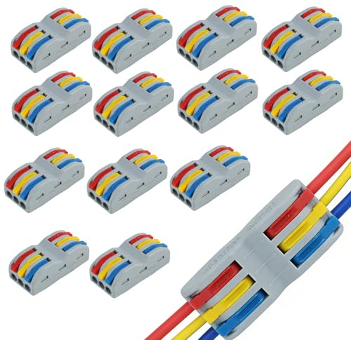 13 Stück Verbindungsklemmen SPL-3, Lüsterklemmen Steckbar Durchgangsverbinder, Kabelklemmen Elektro für Einfache Installation, Flammwidriges Nylon PA66, Flexibel für Verschiedene Kabeltypen