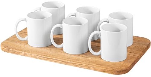 KONZEPT Kaffeebecher Set, 6-teilig, 350 ml, weiße Porzellantassen | Zum Bemalen & Personalisieren, glatte Oberfläche, für kreative DIY-Ideen, Geschenke, Kaffee & Tee