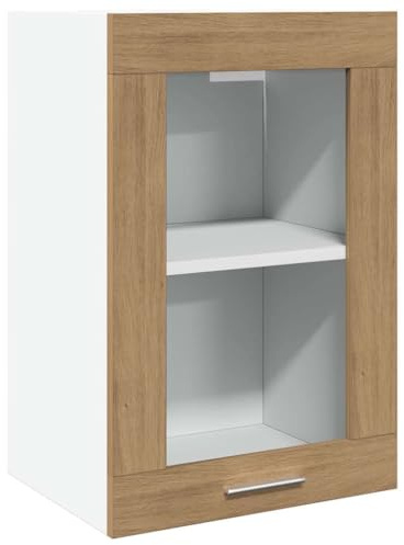 Mhdvray Hängeschrank Lyon 40x31x60 cm aus Artisan-Eiche mit Glastür Modernes Design Robuste Holzwerkstoff-Küchenmöbel Stauraum für Küche Wohnzimmer Flur