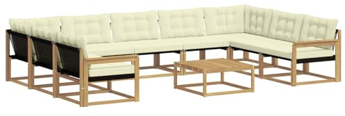 vidaXL Outdoor-Sofagarnitur mit Kissen 10 pcs Weiß und Creme, Garten, modernes Sectional Sofa, strapazierfähige Außenmöbel für Patio, Lounge-Set für Terrasse
