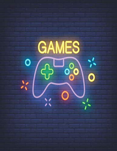 GAMES: Large lined notebook with page number and date, ideal for organization, daily planner, journal, taking notes, diary / games, game, play, ... gamepad , console, urban, fun, activity