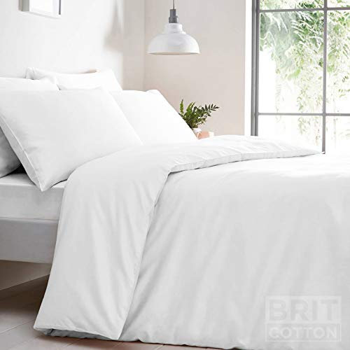 NON IRON Parcale Plain Dyed Duvet Cover & 2 Pillow Cases Bed Set (White, Double)