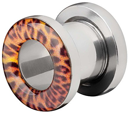 Piercingfaktor Flesh Tunnel Edelstahl Ohr Plug Schraub Piercing Ohrpiercing Tribal Schraubverschluss Leopard Leo Silber Orange 10mm