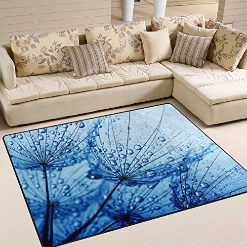Domoko Pusteblume Blume mit Wasser Tropfen Bereich Teppich Teppiche Matte für Wohnzimmer Schlafzimmer, Textil, mehrfarbig, 160cm x 122cm(5.3 x 4 feet)