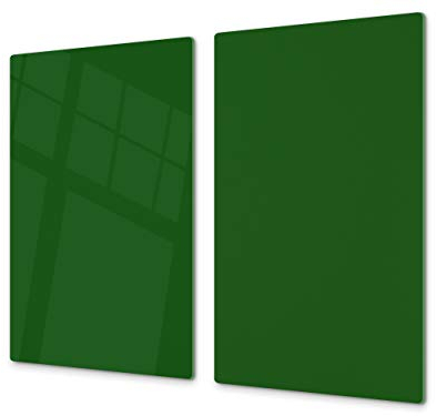 Cubre vitrocerámica y tabla de cortar de cristal templado – Superficie de vidrio templado resistente – UNA PIEZA (60 x 52 cm) o DOS PIEZAS (30 x 52 cm); D18 Serie de colores: W Verde Oscuro