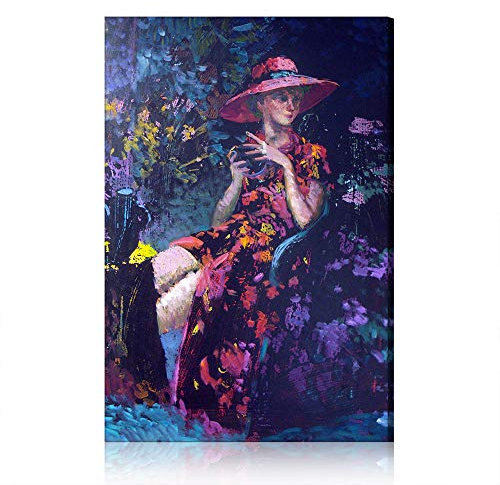 Five-Seller Le Chapeau Rose Ölgemälde Druck Auf Leinwand Moderne Poster Und Drucke Bilder Für Wohnzimmer Cuadros Dekoration (Mit Rahmen,50 x 70 cm)