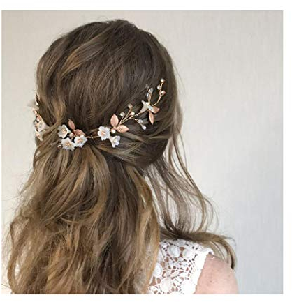 IYOU Prinzessin Blume Kristall und Perle Stirnband Braut Hochzeit Kopfschmuck Zubehör für Mädchen und Frauen (Rosegold)