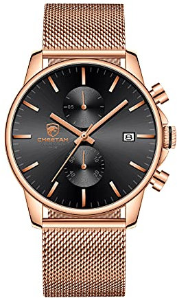 GOLDEN HOUR Herrenuhr Mode Schlanke minimalistische Quarz Analog Mesh Edelstahl wasserdichte Chronographen Uhren (Rose Gold Black)