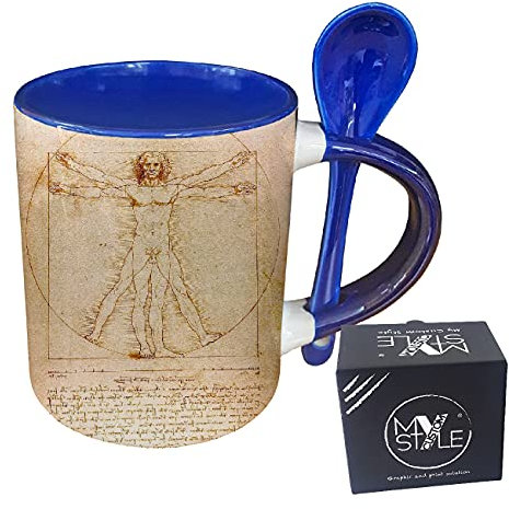 My Custom Style Tazza Blu+cucchiaino#Arte-Uomo Vitruviano Leonardo#325ml