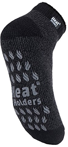 HEAT HOLDERS - Herren 2.3 TOG Winter Warm Schick Knöchelsocken Dicke Socken Anti Rutsch Thermo Socken mit Griff (45-50 EU, LC Black/Charcoal)