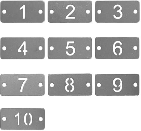 Rectangle Metal Hollowed Numbered Tags Stainless Steel Number Key Tags with Two Holes (1-10)