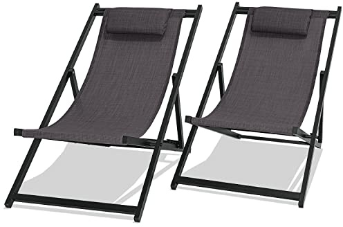 Mezzaluna 2er Set Klappliege aus Aluminium und Textilene. Designer Gartenliege mit 5-fach verstellbarer Rückenlehne. Hellgrau, Anthrazit oder Türkis.