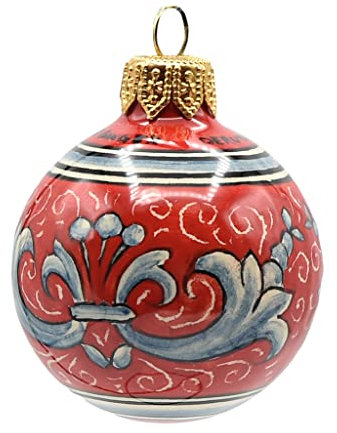 RICCO DERUTA Weihnachtskugeln aus Keramik, handbemalt, limitierte Auflage, Sammlerkugeln, 40 mm, Rot