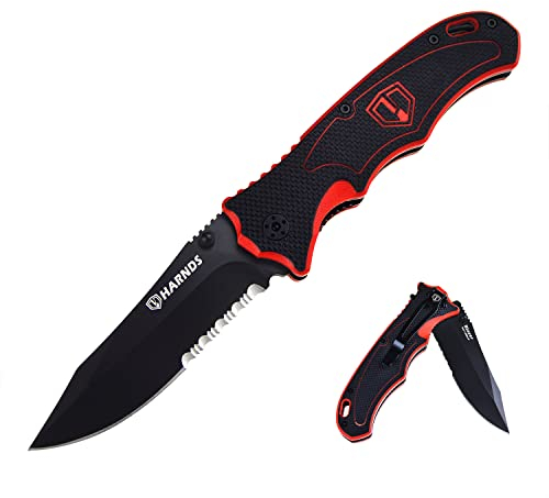 Harnds Blazer Cuchillo Plegable de Caza al Aire Libre Camping Hoja de Acero 9Cr18MoV Doble Cierre de Seguridad Mango G10 con Funda Cuchillo Plegable (Titanio negro)
