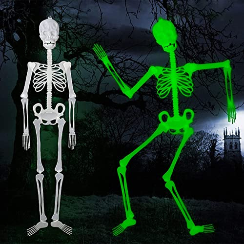 KIGKYO Leuchtende Halloween Skelette, 3D Garten Deko 32cm/150cm, Realistische Menschliche Skelette Mit Beweglichen Gelenkknochen, Für Grusel Party Motto Party, 2 Stück