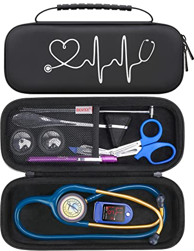 BOVKE Reise Stethoskop Fall für 3M Littmann Classic III, Lightweight II S.E, MDF Acoustica Leichte Stethoskope, Mesh Tasche für Stiftleuchten, medizinische Schere, Krankenschwester Zubehör, schwarz