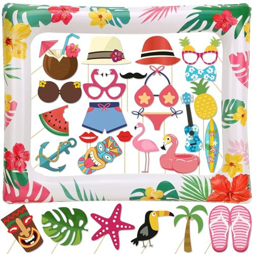 Sommer Fotobox Accessoires Aufblasbarer Fotorahmen Hawaii Foto Requisiten Set Luau Party Supplies Sommerfest Photo Booth