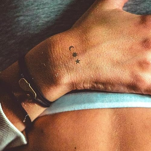 Inkster Tattoo - Sonne, Mond & Sterne Tattoo| Temporäres Tattoo mit EU-Kosmetikzertifizierung | wasserfest + vegan | revolutionäres 2-Wochen-Tattoo | Fake Tattoos und Klebetattoos für Erwachsene