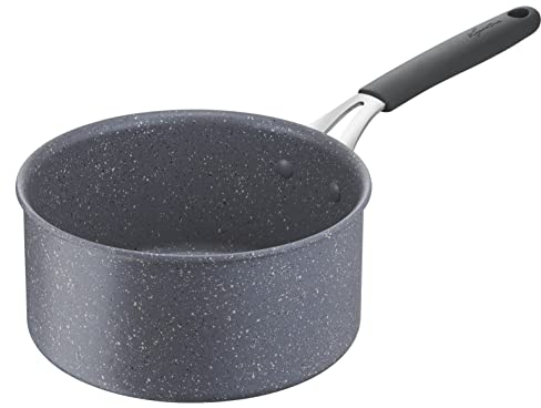 Lagostina Tempra Mineral Casserole fond manche longue en acier et aluminium avec revêtement minéral+ Ø 16 cm, poignée en silicone, effet pierre, adaptée à toutes les sources de chaleur
