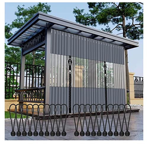 QSTGX Outdoor Curtain with Zipper,Patio Pergola Porch Gazebo Waterproof Tarpaulin Panels Partition Screen,thick 0.5mm (Color : Grey, Size : 6x6m)