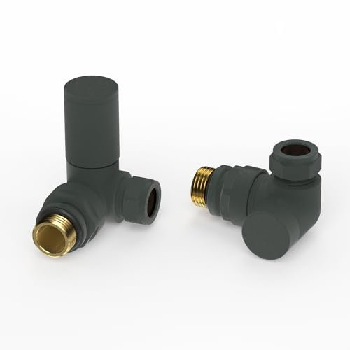 VANCOCO Anthracite 15mm /1/2'' Towel Rail Valves, Round Head Manual Radiator Valve Standard Connection for Central Heating Modern Bathroom(Corner)