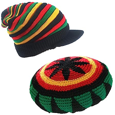 1/2 Stück Rasta-Mütze aus Wolle, Reggae, Jamaika Jamaica Mütze, hip hop Hippie Cap, Bunte Beanie-Totenkopf-Mütze, lockere Baggy-Mütze, Winter, Herbst