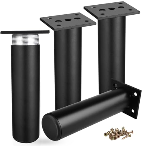 10 Inch / 25cm Metal Furniture Legs, 4Pcs Black Round Aluminum Alloy Furniture Feet DIY Replacement Support Leg for Table Cabinet Kitchen TV Stand Desk