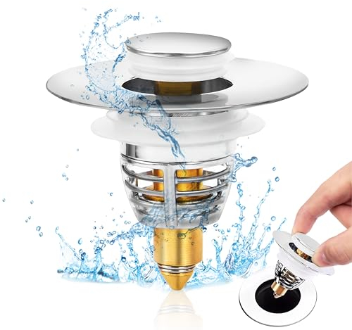 Sanrolax Waschbeckenstöpsel Edelstahl Pop Up Stöpsel Waschbecken 32-42mm Messing Bounce Core Push Abflussstopfen Abflussstöpsel für Badezimmer und Waschbecken Küche Mit Anti Clogging Sieb