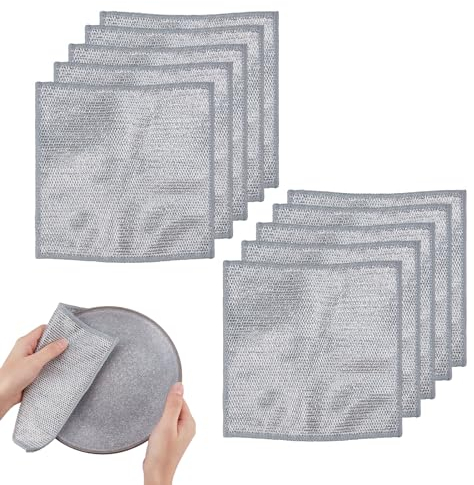 NICENEEDED 10 PCS Wire Dishwashing Rags, Kitchen Cleaning Towels Dish Cloths, Steel Wire Dish Towel for Wet and Dry Multifunctional Non-Scratch Scrubbing Wire Dishcloth for Kitchen