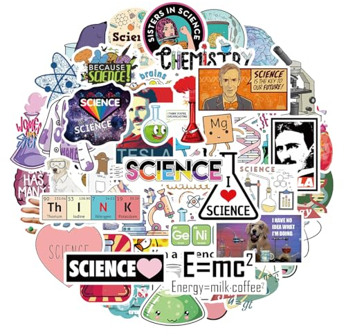 POPNWOW 50 Stück Labor Math Physik Chemie Aufkleber Set, Wasserdicht Vinyl Lab Stickers für Reisekoffer Gepäck Laptop Wasserflasche iPad Handy Fahrrad Skateboard Helme Gitarre