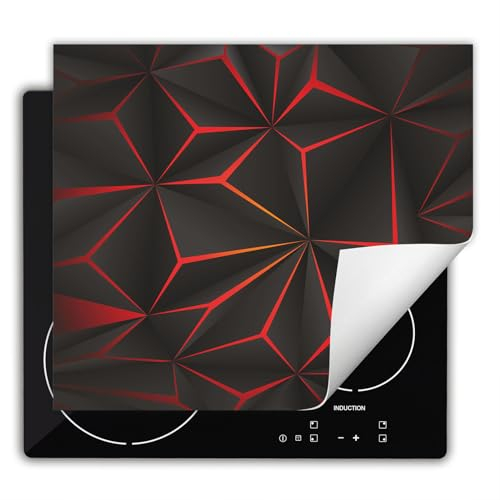 DarHaus Herdabdeckplatte Einteilig Küche Herdabdeckung Ceranfeld Herdabdeckplatten Anti Rutsch Matte Aufrollbar 60x52 cm, grau - rot 3D