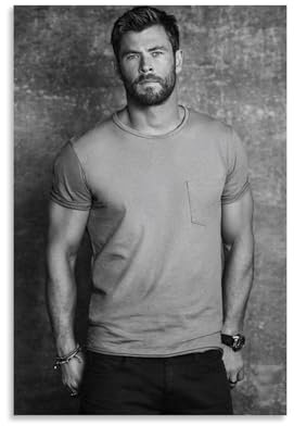 QEWSAR Chris Hemsworth Poster mit berühmten Schauspielern, Kunstdruck auf Leinwand, Wandfarbe, Kunstdekoration, moderne Wohnkunstwerke, Geschenkidee, 40 x 60 cm