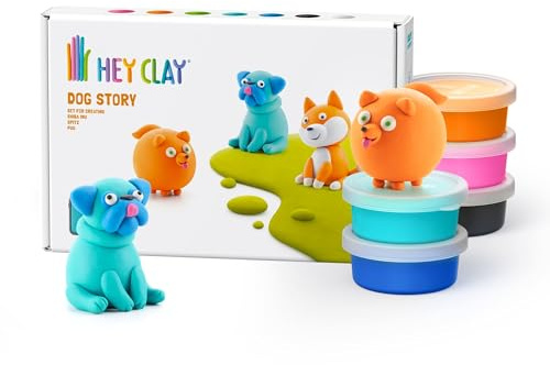 Hey Clay Knete Modelliermasse Lufttrocknend für Kinder ab 3 Jahren (Hundegeschichte: Spitz, Shiba Inu, Mops)