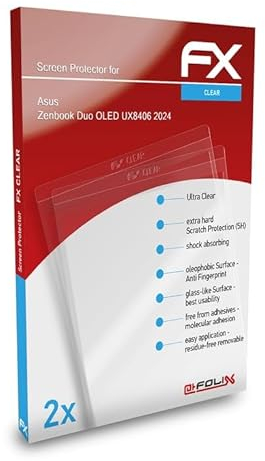 atFoliX Schutzfolie kompatibel mit Asus Zenbook Duo OLED UX8406 2024 Folie, ultraklare FX Displayschutzfolie (2er Set)