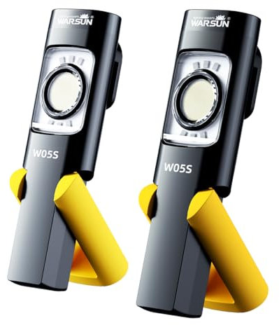 WARSUN LED Work Light, Rechargeable Work Light with Magnetic Base, Portable Flashlight with Clip, Hook and 180° Rotation Stand, 6 Lighting Modes for Car Repair Machine Emergency Job Site Lighting