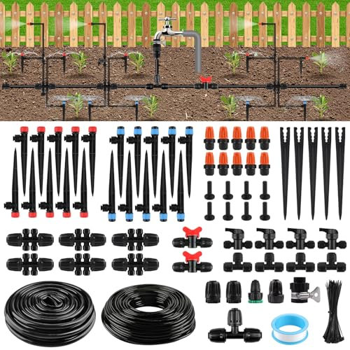 Kalolary Drip Irrigation Kit, Sistema di Irrigazione Rapido - Sistema Automatico con Connettori Push-to-Fit, Tubi da Irrigazione per Prato, Giardino, Serra e Fiori (Tubo da 1/2'' 1/4'')