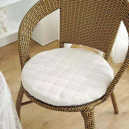 Sitzkissen Rund 35cm, Weiche Stuhlkissen 2er set mit Rutschfest Waschbar Cordstoff Sitzauflage Stuhl mit Reißverschluss, Sitzpolster Stuhlauflage für Indoor Esszimmer Küche Outdoor Garten, Weiß