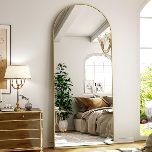 ZenoMirris Specchio intero 162 x 53 cm, a forma di arco, con cornice in alluminio, specchio da pavimento e specchio da parete da appoggiare, appoggiare o appendere, per camera da letto e soggiorno