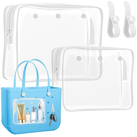 Transparente Innentasche, Tragetasche mit 2 Einsteckhaken für B-o-g-g Bag, Trennwand für Reisen, Kosmetik, Make-up, Organizer, 2 Stück, Weiss/opulenter Garten, Modern