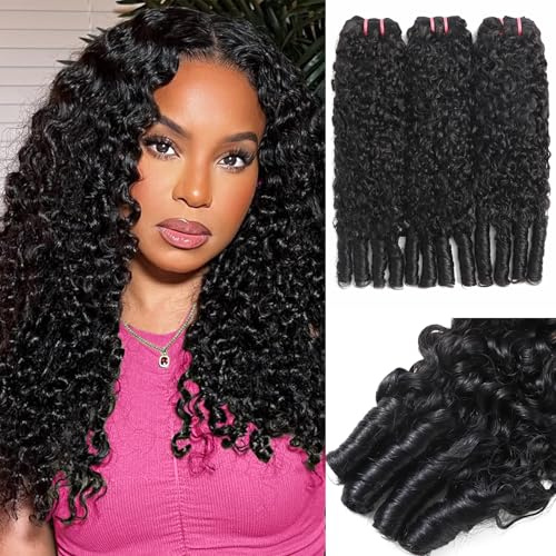 Beauty Queen Burmese Curly Hair Bundles 16 18 20 22 Inch 100% Unprocessed Real Human Hair Weave 4 Bundles with Spiral Curl End Thick Remy Virgin 3C4A Hair Extensions for Women Natural Black