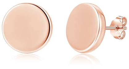Estrellique Ohrringe Rosegold, Hypoallergen 925 Sterling Silber Flache Ohrstecker für Mädchen Kinder, Unisex 10mm Ohrstecker Silber 925, Klein Knorpel Schlafen Silber Rund Kreis Ohrringe Stecker