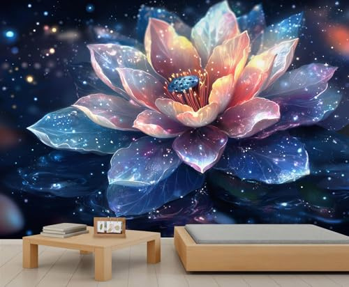 Papier peint mural lotus, fleurs de ciel étoilé, papier peint lotus pour salon, chambre à coucher, arrière-plan TV, hôtel, bar, décoration - 390 x 260 cm