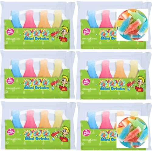 Mini Drink Sour Wax Bottles - 4 bottle per Pack – Extra-Sour Liquid Candy in Retro Wax Bottles – Fun Novelty Candy Drinks with Liquid Centre – Party Sweets for Kids & Adults - cbby (6 x Packs)
