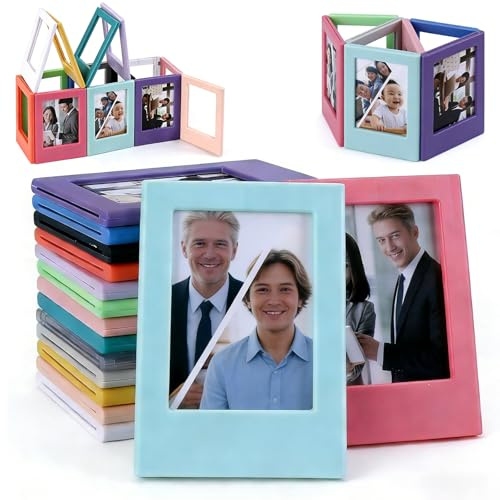 16 Stück Magnetische Mini Bilderrahmen, Fotomagnete Bunt, 3 Zoll Fotorahmen Bunt für Instax Mini Fotos, Fotomagnete, Magnet Bilderrahmen für Kühlschrank Desktop, DIY Fotorahmen für Geschenk & Deko