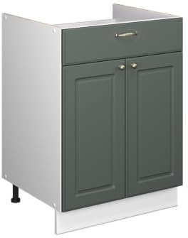 Vicco Unterschrank Fame-Line, Grün-Gold Landhaus/Weiß, 60 cm | MDF-Front · Ohne Arbeitsplatte · Höhenverstellbare Füße · Metallgriffe · Soft-Close