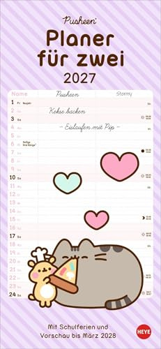 Pusheen Planer für zwei 2027: Wandplaner für 2. Partnerkalender mit 2 Spalten. Terminkalender mit der niedlichen Cartoon-Katze. Wandkalender für 2 Personen.