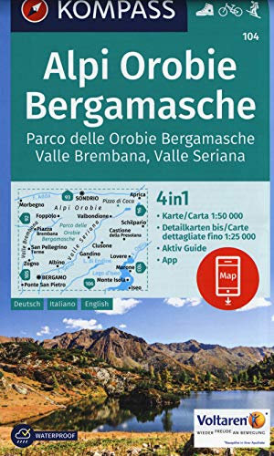 KOMPASS Wanderkarte Alpi Orobie Bergamasche: 4in1 Wanderkarte 1:50000 mit Aktiv Guide und Detailkarten inklusive Karte zur offline Verwendung in der ... Skitouren. (KOMPASS-Wanderkarten, Band 104)