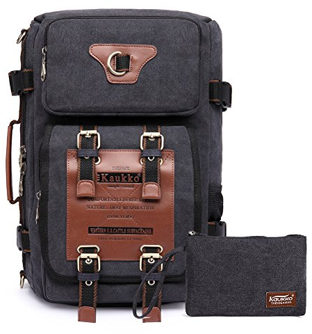 KAUKKO Rucksacke Herren Vintage 3 Way Schulrucksack für Outdoor Reisen Wandern Schwarz