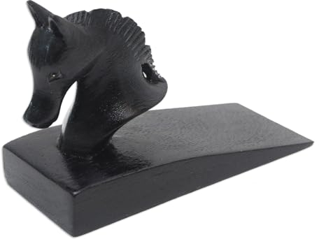 NOVICA Türstopper aus Suar-Holz, handgefertigt, Motiv: Pferd in Schwarz